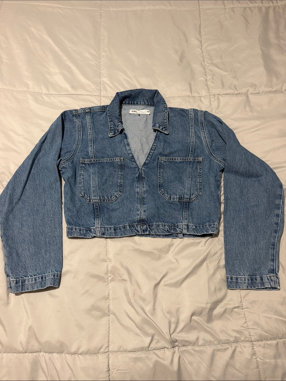 Zara Medium Blue Cropped Denim Shirt